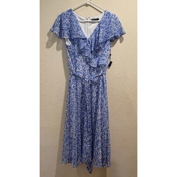Tommy Hilfiger NWT Floral Printed Capelet V-Neck Ruffle Midi Dress Size 10 - Picture 2 of 9